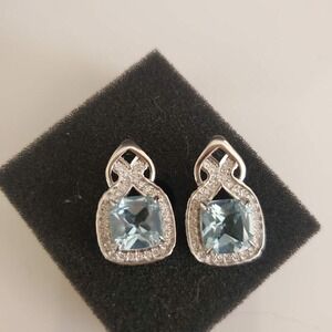 Gold‎ Coast Earrings Platinum Plated Aquamarine CZ Romantic Feminine Bling NIB